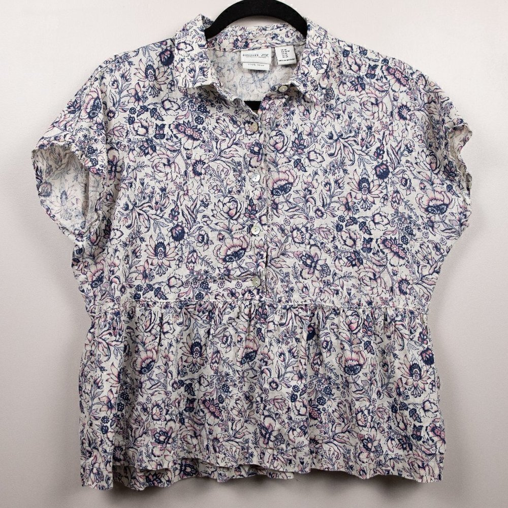 Rachel Zoe floral linen peplum top-M